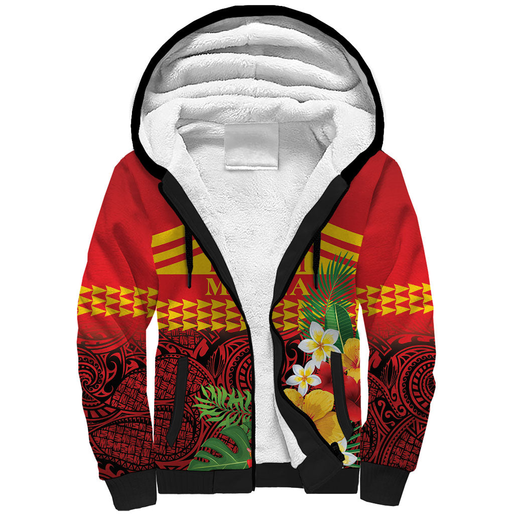 Hawaii Ku Kia'i Mauna Personalized Sherpa Hoodie Hibiscus Kakau Pattern