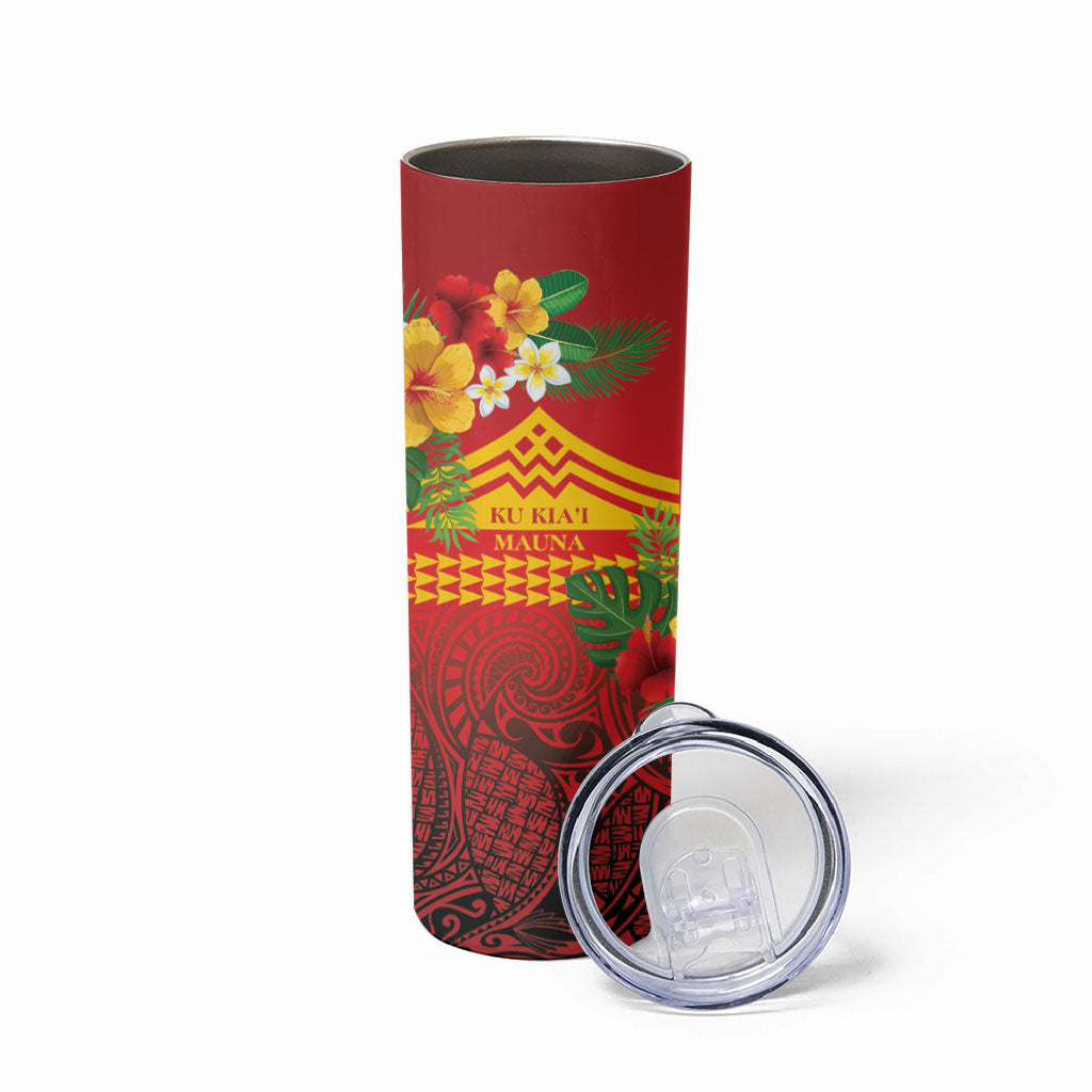 Hawaii Ku Kia'i Mauna Personalized Skinny Tumbler Hibiscus Kakau Pattern