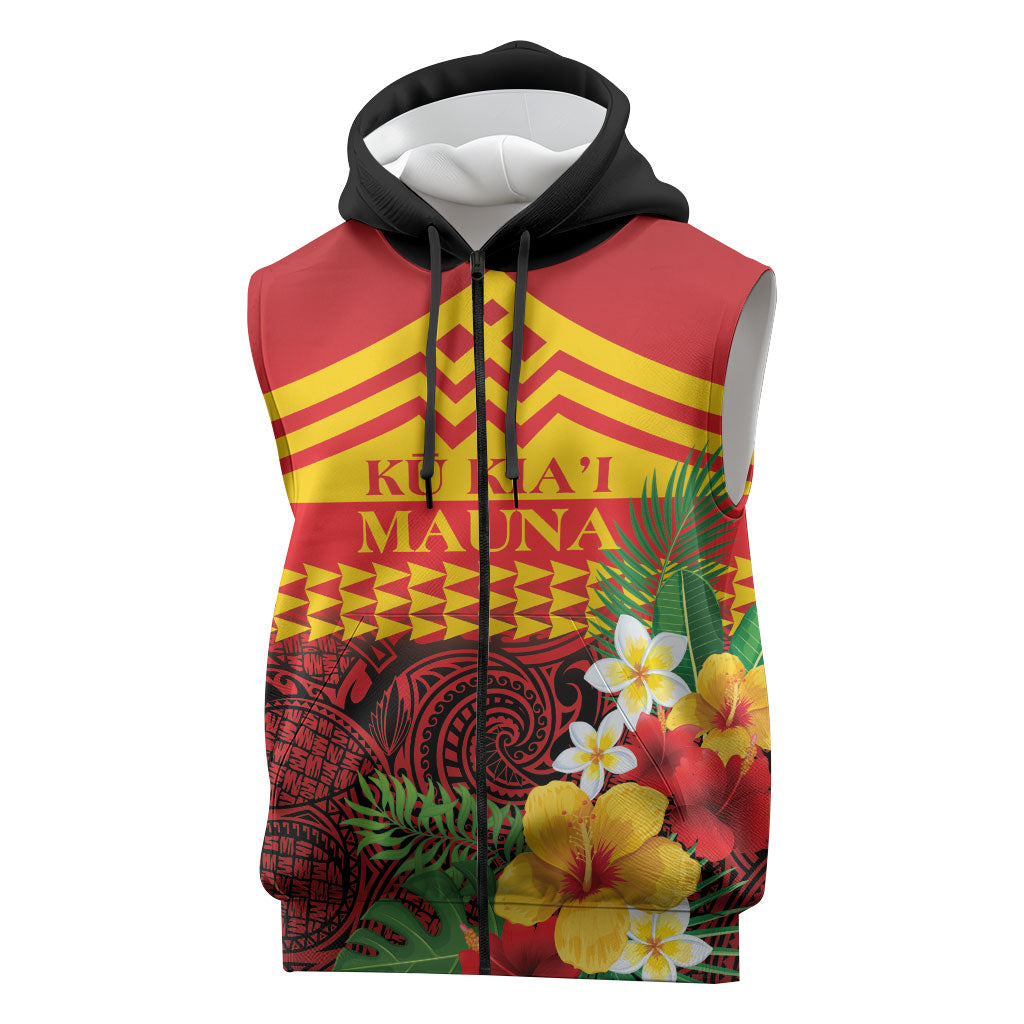 Hawaii Ku Kia'i Mauna Personalized Sleeveless Zip Hoodie Hibiscus Kakau Pattern