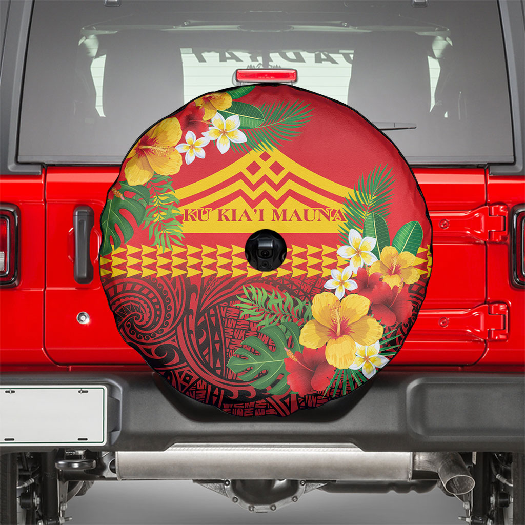 Hawaii Ku Kia'i Mauna Spare Tire Cover Hibiscus Kakau Pattern