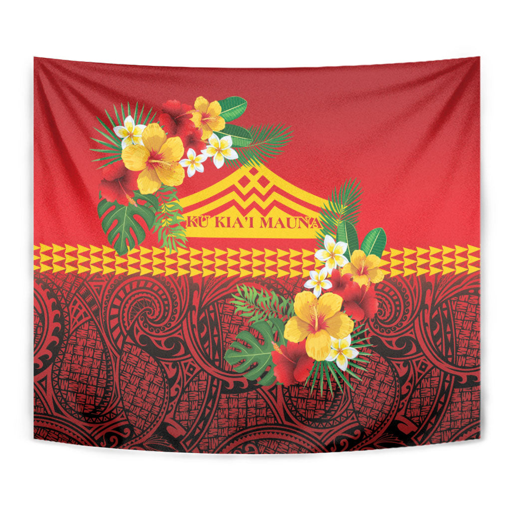 Hawaii Ku Kia'i Mauna Tapestry Hibiscus Kakau Pattern