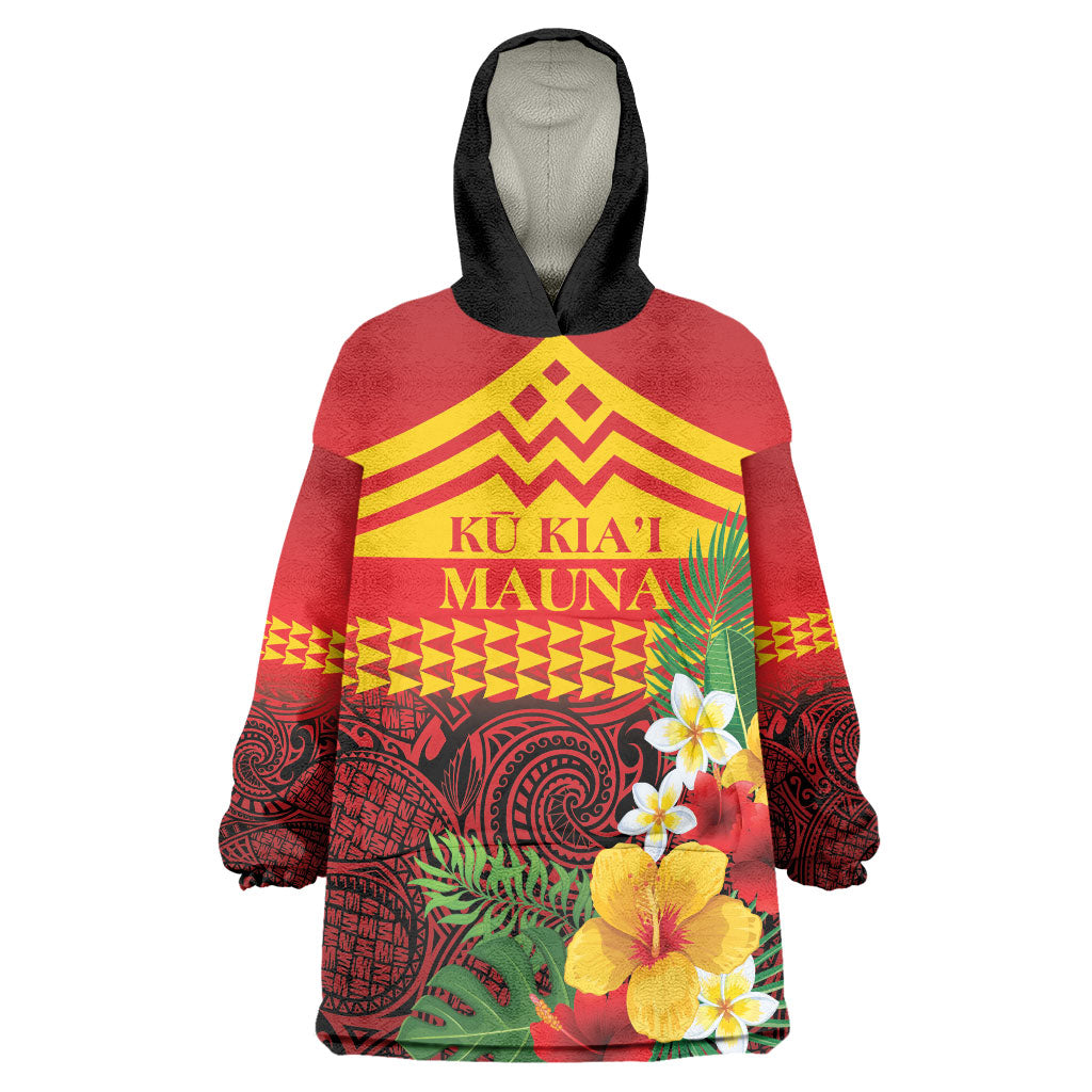 Hawaii Ku Kia'i Mauna Personalized Wearable Blanket Hoodie Hibiscus Kakau Pattern