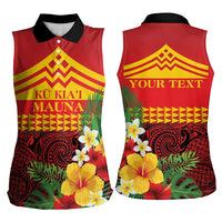 Hawaii Ku Kia'i Mauna Personalized Women Sleeveless Polo Shirt Hibiscus Kakau Pattern