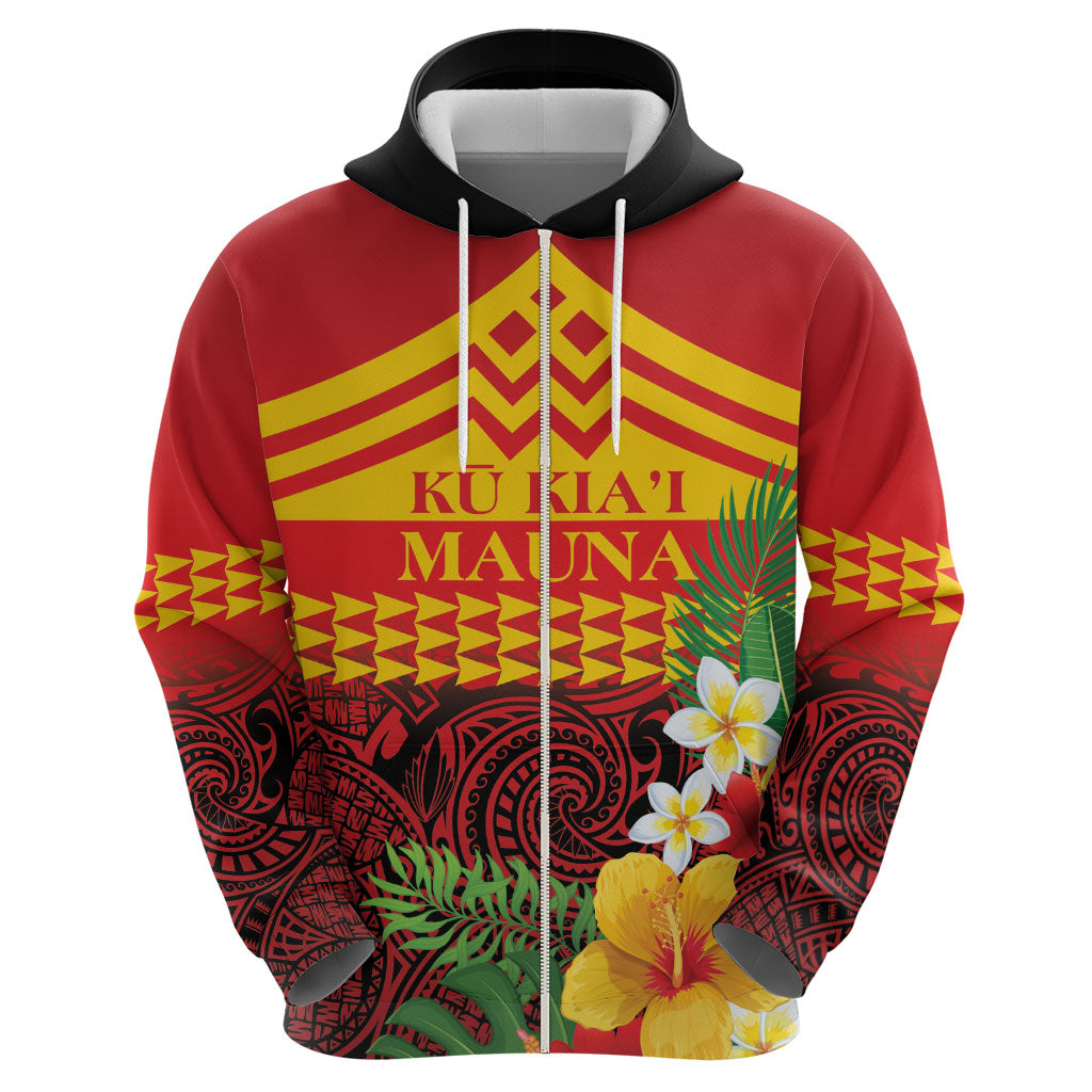 Hawaii Ku Kia'i Mauna Personalized Zip Hoodie Hibiscus Kakau Pattern