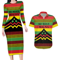 Hawaii Ku Kia'i Mauna Personalized Couples Matching Long Sleeve Bodycon Dress and Hawaiian Shirt Hawaiian Kanaka Maoli Motif