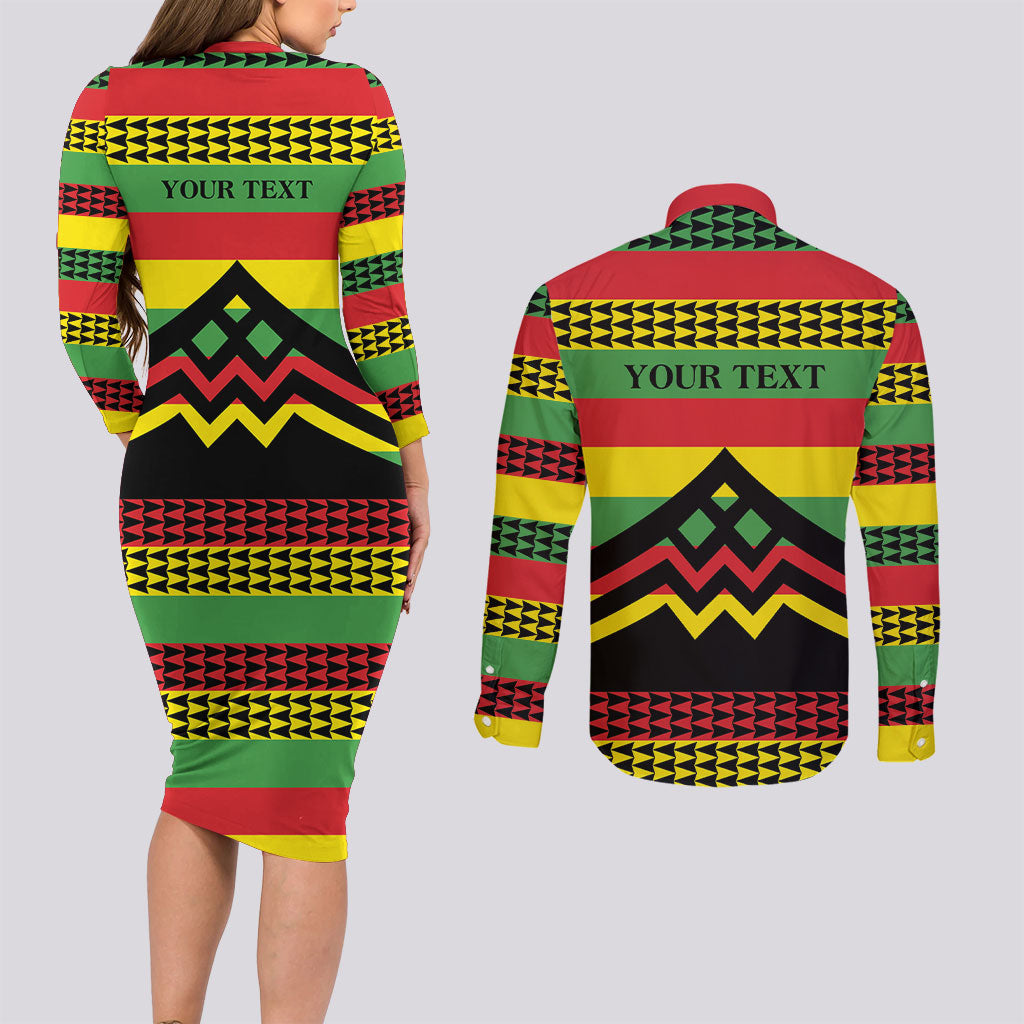 Hawaii Ku Kia'i Mauna Personalized Couples Matching Long Sleeve Bodycon Dress and Long Sleeve Button Shirt Hawaiian Kanaka Maoli Motif