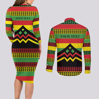 Hawaii Ku Kia'i Mauna Personalized Couples Matching Long Sleeve Bodycon Dress and Long Sleeve Button Shirt Hawaiian Kanaka Maoli Motif