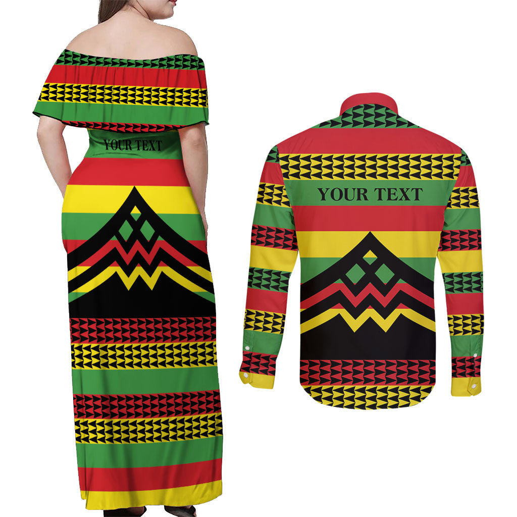 Hawaii Ku Kia'i Mauna Personalized Couples Matching Off Shoulder Maxi Dress and Long Sleeve Button Shirt Hawaiian Kanaka Maoli Motif