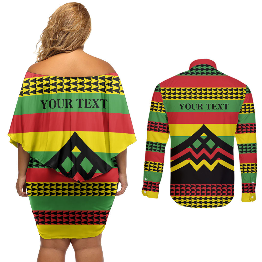 Hawaii Ku Kia'i Mauna Personalized Couples Matching Off Shoulder Short Dress and Long Sleeve Button Shirt Hawaiian Kanaka Maoli Motif
