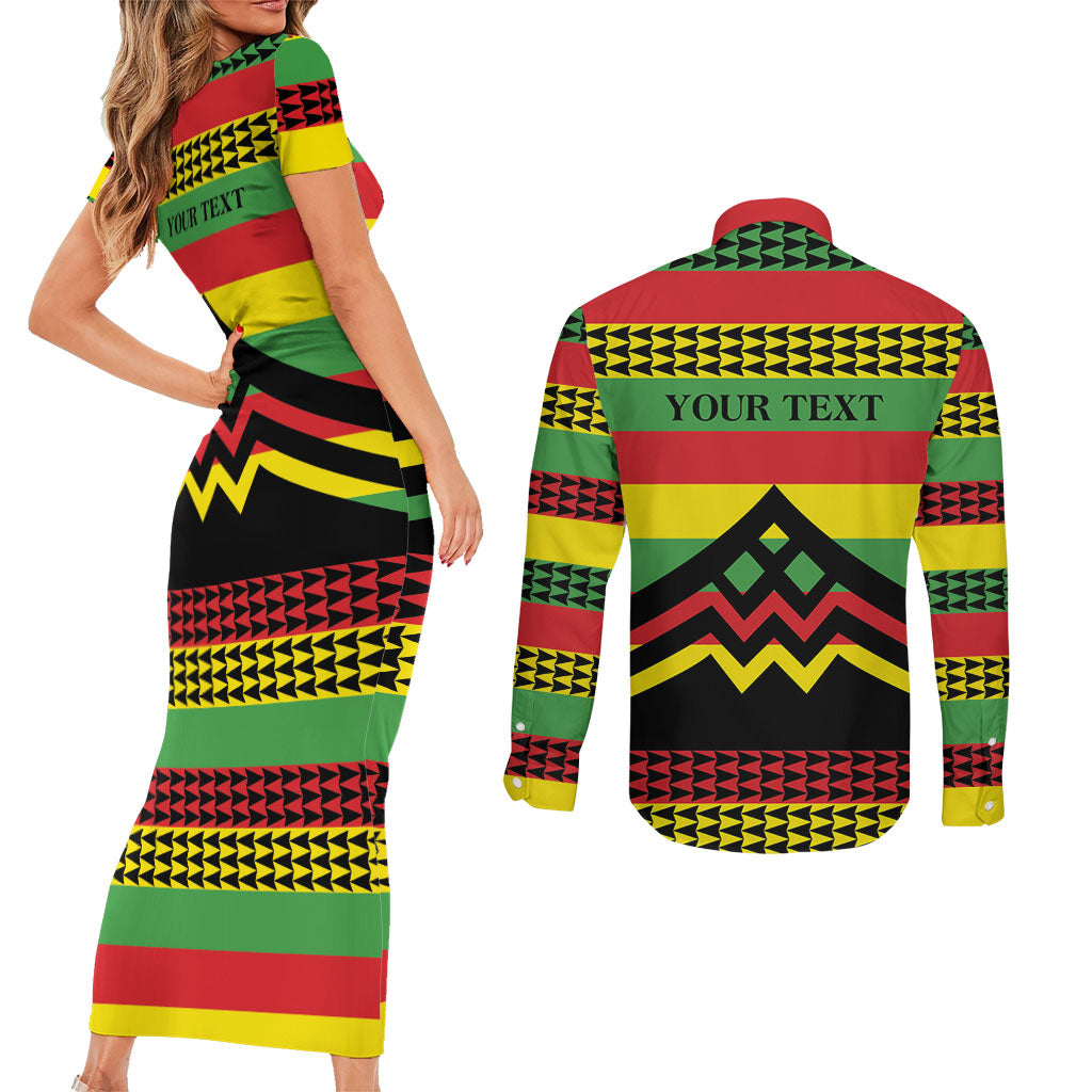 Hawaii Ku Kia'i Mauna Personalized Couples Matching Short Sleeve Bodycon Dress and Long Sleeve Button Shirt Hawaiian Kanaka Maoli Motif