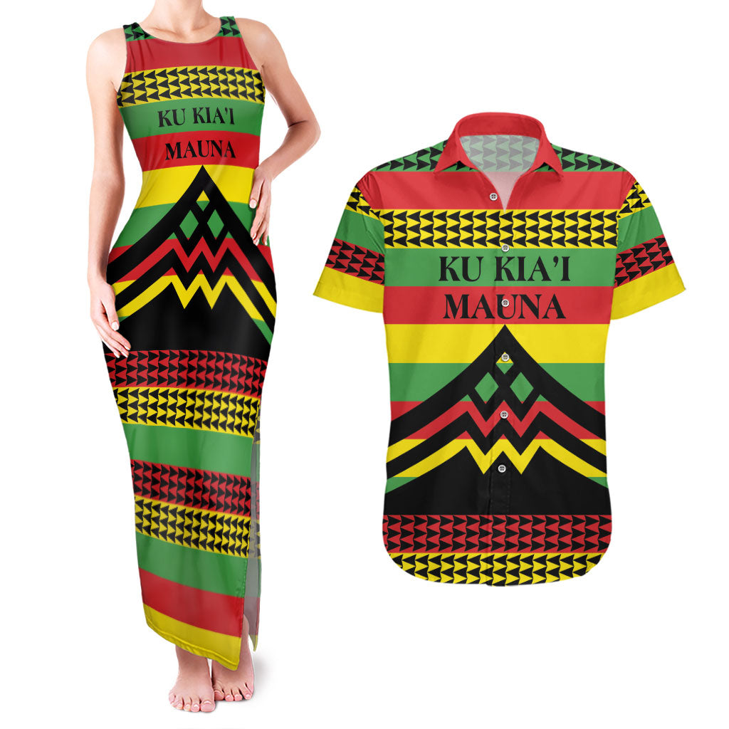 Hawaii Ku Kia'i Mauna Personalized Couples Matching Tank Maxi Dress and Hawaiian Shirt Hawaiian Kanaka Maoli Motif LT9 Green - Polynesian Pride