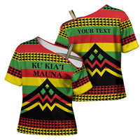 Hawaii Ku Kia'i Mauna Personalized Cross Shoulder Shirt Hawaiian Kanaka Maoli Motif