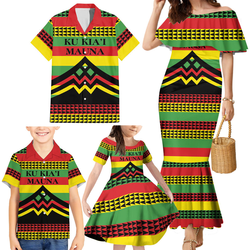 Hawaii Ku Kia'i Mauna Personalized Family Matching Mermaid Dress and Hawaiian Shirt Hawaiian Kanaka Maoli Motif