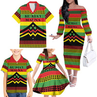 Hawaii Ku Kia'i Mauna Personalized Family Matching Off The Shoulder Long Sleeve Dress and Hawaiian Shirt Hawaiian Kanaka Maoli Motif