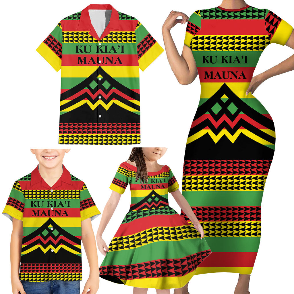 Hawaii Ku Kia'i Mauna Personalized Family Matching Short Sleeve Bodycon Dress and Hawaiian Shirt Hawaiian Kanaka Maoli Motif