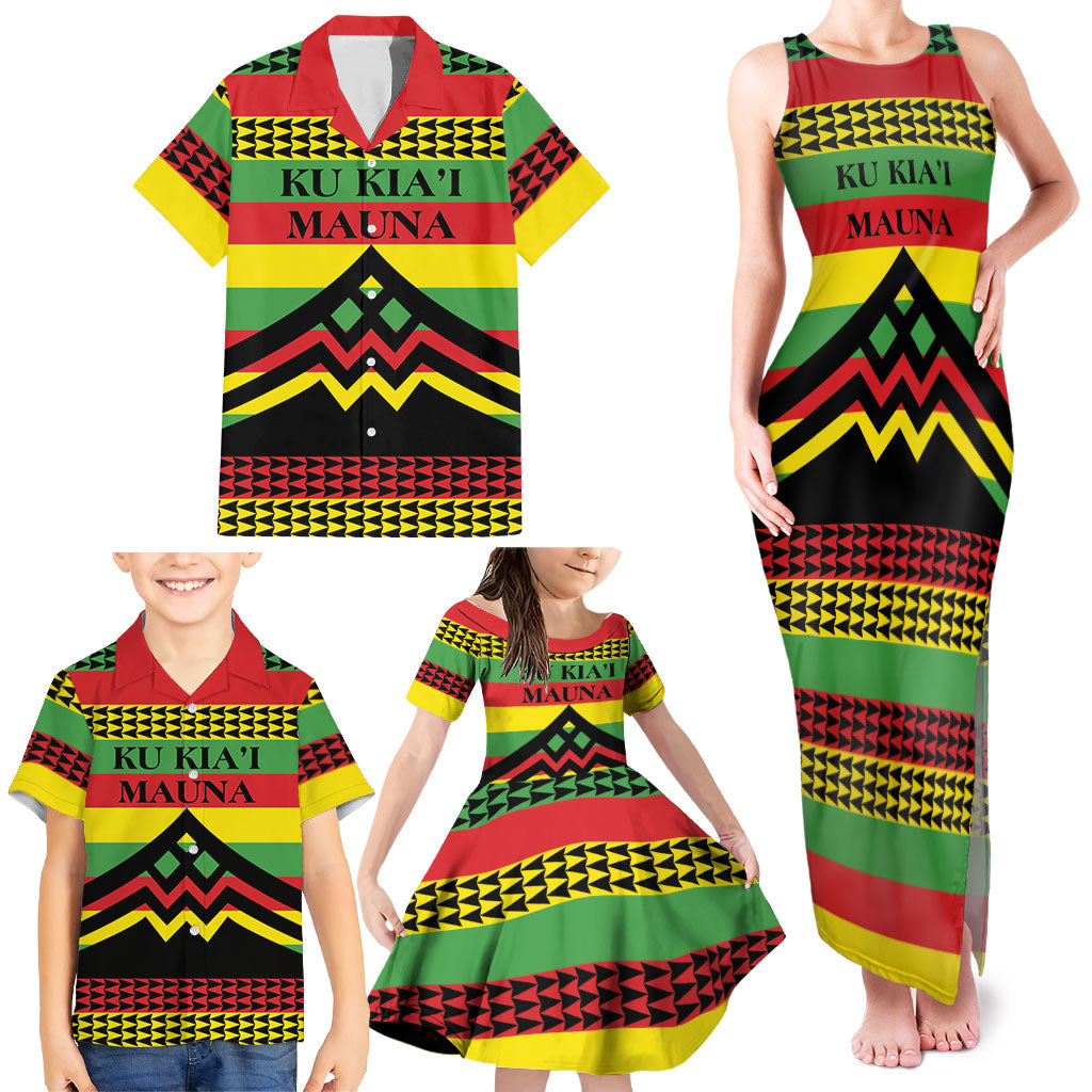 Hawaii Ku Kia'i Mauna Personalized Family Matching Tank Maxi Dress and Hawaiian Shirt Hawaiian Kanaka Maoli Motif