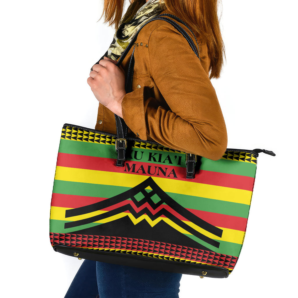 Hawaii Ku Kia'i Mauna Leather Tote Bag Hawaiian Kanaka Maoli Motif