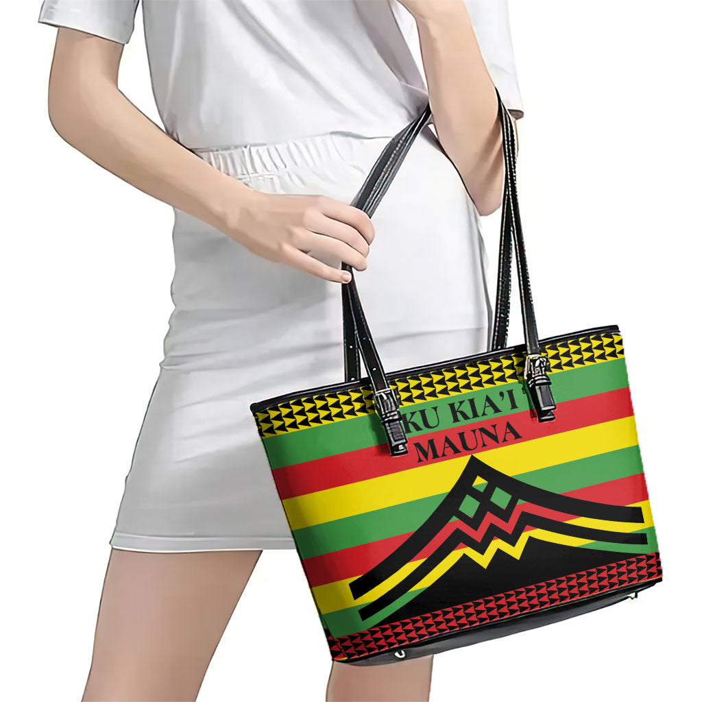 Hawaii Ku Kia'i Mauna Leather Tote Bag Hawaiian Kanaka Maoli Motif