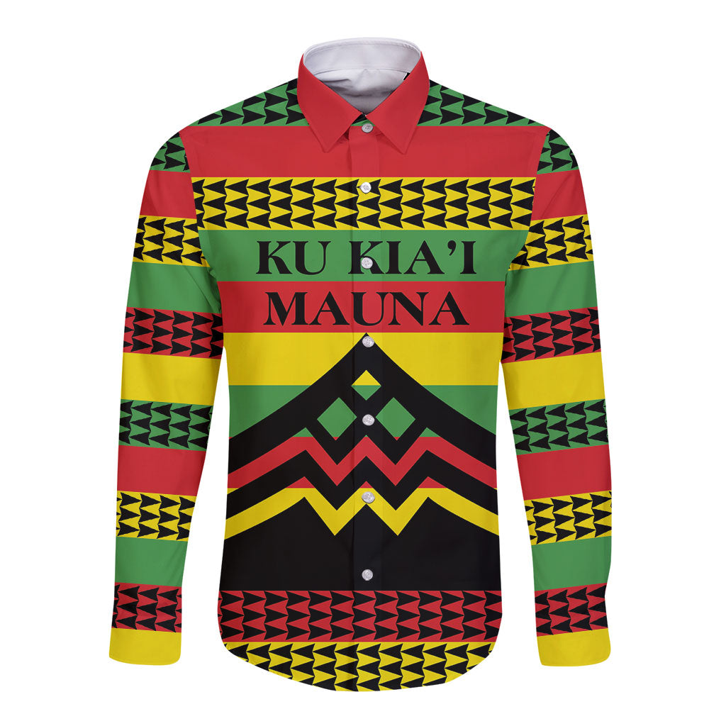 Hawaii Ku Kia'i Mauna Personalized Long Sleeve Button Shirt Hawaiian Kanaka Maoli Motif LT9 Unisex Green - Polynesian Pride