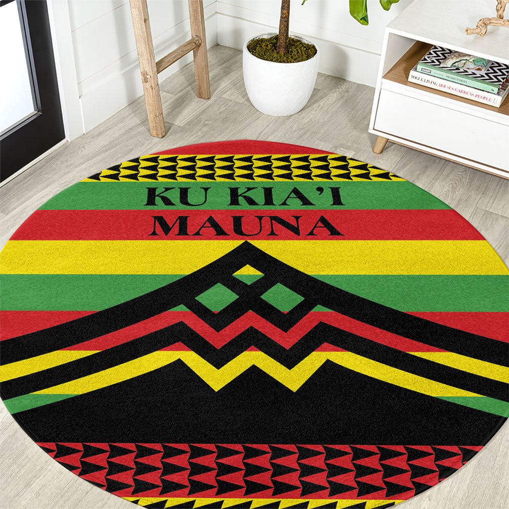Hawaii Ku Kia'i Mauna Round Carpet Hawaiian Kanaka Maoli Motif LT9 Green - Polynesian Pride