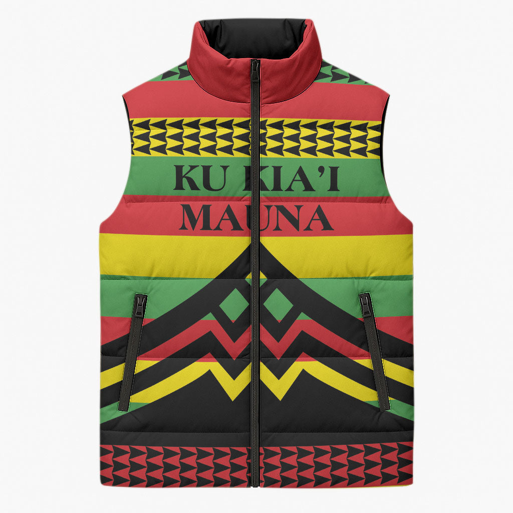 Hawaii Ku Kia'i Mauna Personalized Sleeveless Puffer Jacket Hawaiian Kanaka Maoli Motif