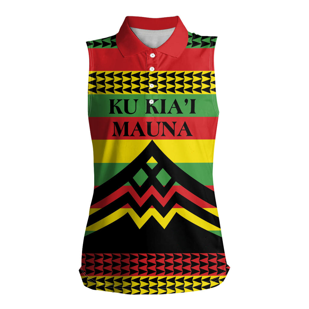 Hawaii Ku Kia'i Mauna Personalized Women Sleeveless Polo Shirt Hawaiian Kanaka Maoli Motif LT9 Female Green - Polynesian Pride