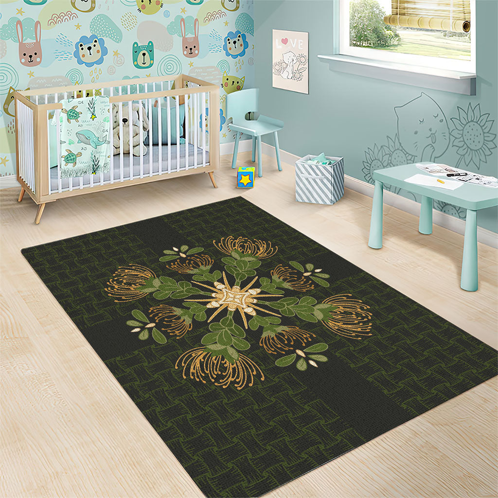 Hawaii Ohia Lehua Squares Area Rug Hawaiian Quilt Inspired Floral Pattern