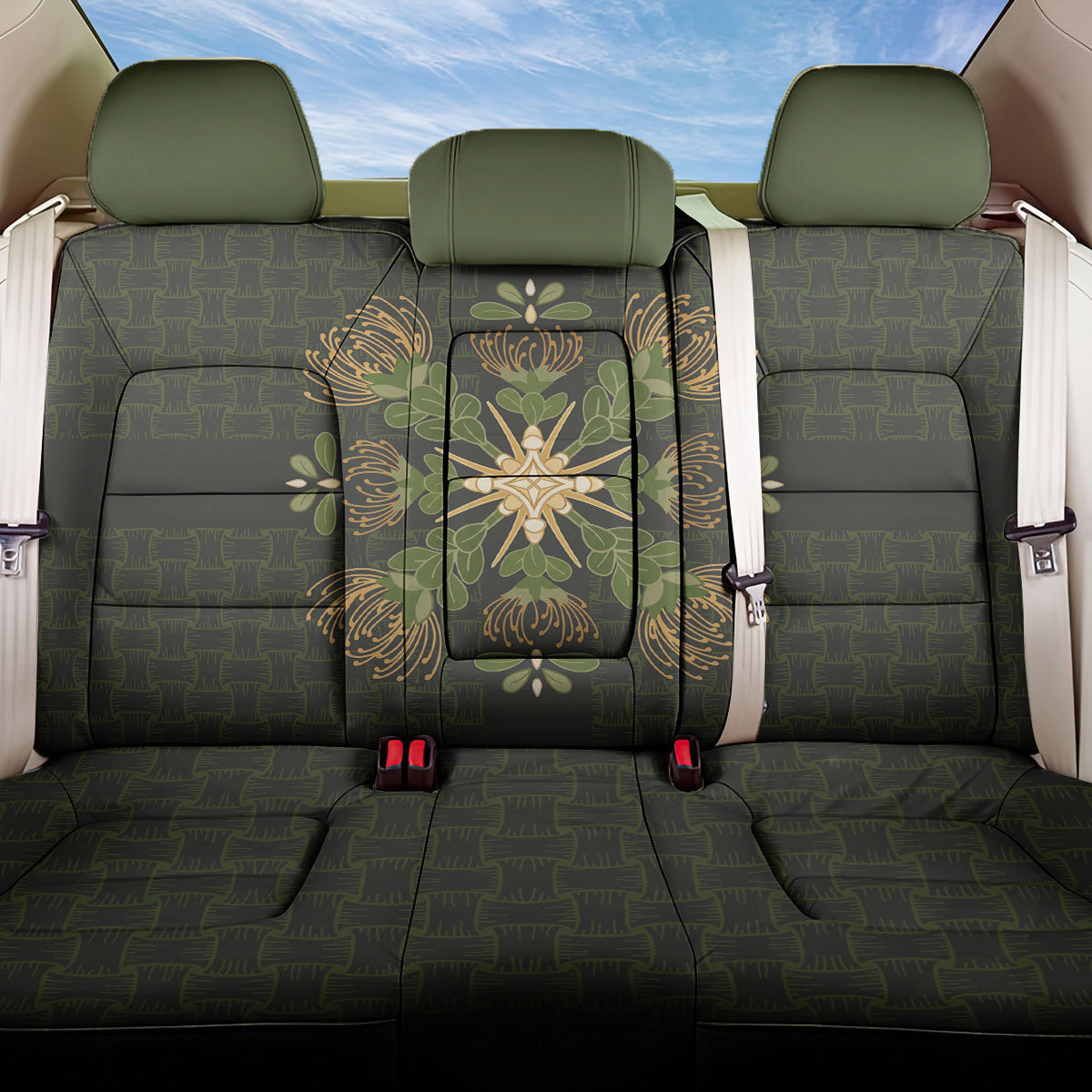 Hawaii Ohia Lehua Squares Back Car Seat Cover Hawaiian Quilt Inspired Floral Pattern LT9 One Size Green - Polynesian Pride