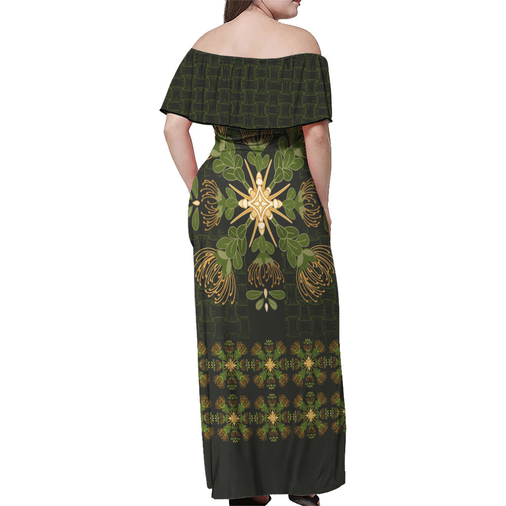 Hawaii Ohia Lehua Squares Family Matching Off Shoulder Maxi Dress and Hawaiian Shirt Hawaiian Quilt Inspired Floral Pattern