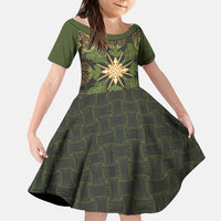 Hawaii Ohia Lehua Squares Family Matching Off Shoulder Short Dress and Hawaiian Shirt Hawaiian Quilt Inspired Floral Pattern