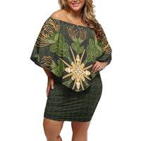 Hawaii Ohia Lehua Squares Family Matching Off Shoulder Short Dress and Hawaiian Shirt Hawaiian Quilt Inspired Floral Pattern