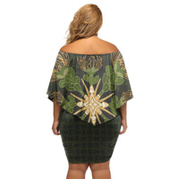 Hawaii Ohia Lehua Squares Family Matching Off Shoulder Short Dress and Hawaiian Shirt Hawaiian Quilt Inspired Floral Pattern