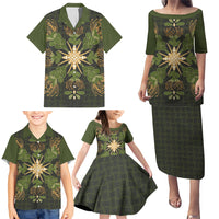 Hawaii Ohia Lehua Squares Family Matching Puletasi and Hawaiian Shirt Hawaiian Quilt Inspired Floral Pattern