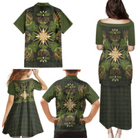 Hawaii Ohia Lehua Squares Family Matching Puletasi and Hawaiian Shirt Hawaiian Quilt Inspired Floral Pattern