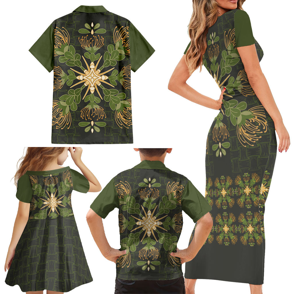 Hawaii Ohia Lehua Squares Family Matching Short Sleeve Bodycon Dress and Hawaiian Shirt Hawaiian Quilt Inspired Floral Pattern