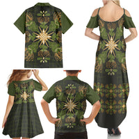 Hawaii Ohia Lehua Squares Family Matching Summer Maxi Dress and Hawaiian Shirt Hawaiian Quilt Inspired Floral Pattern
