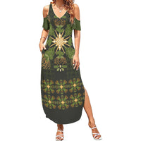 Hawaii Ohia Lehua Squares Family Matching Summer Maxi Dress and Hawaiian Shirt Hawaiian Quilt Inspired Floral Pattern