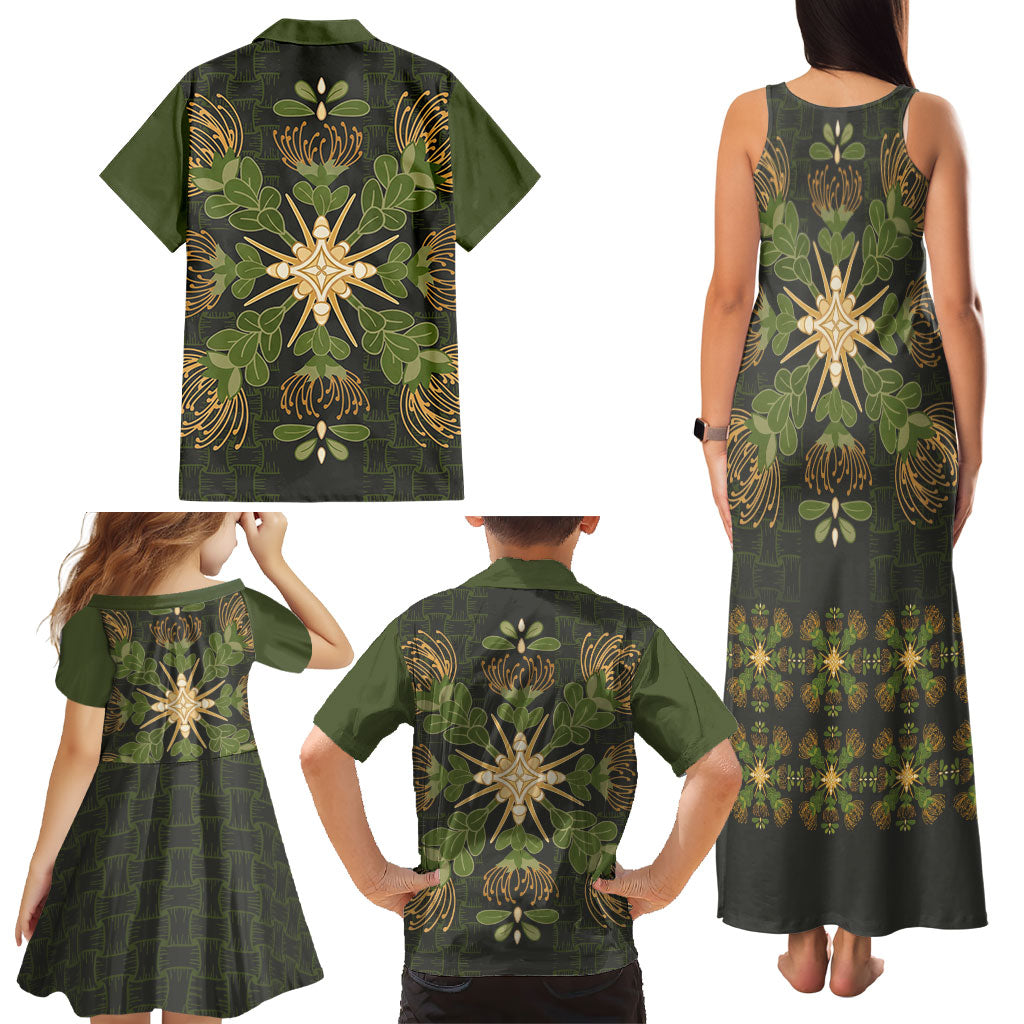 Hawaii Ohia Lehua Squares Family Matching Tank Maxi Dress and Hawaiian Shirt Hawaiian Quilt Inspired Floral Pattern
