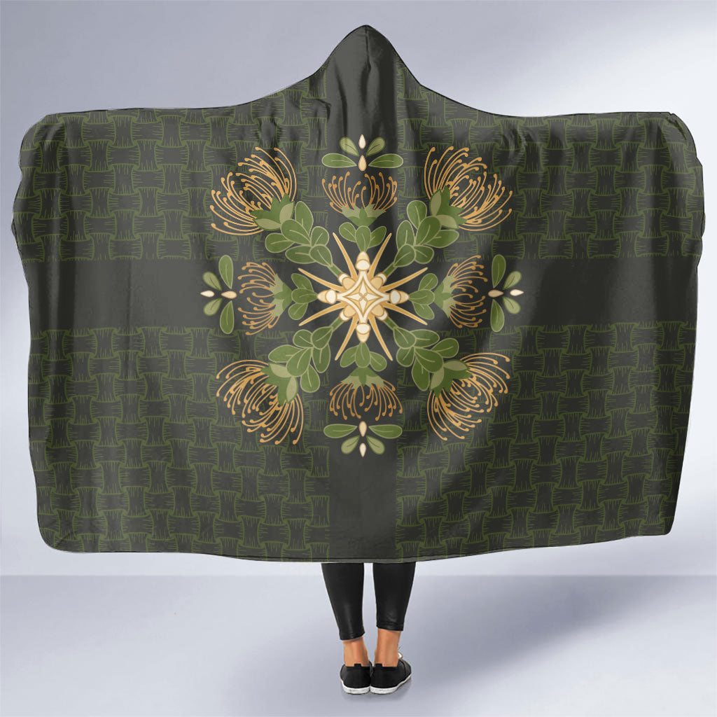 Hawaii Ohia Lehua Squares Hooded Blanket Hawaiian Quilt Inspired Floral Pattern LT9 One Size Green - Polynesian Pride