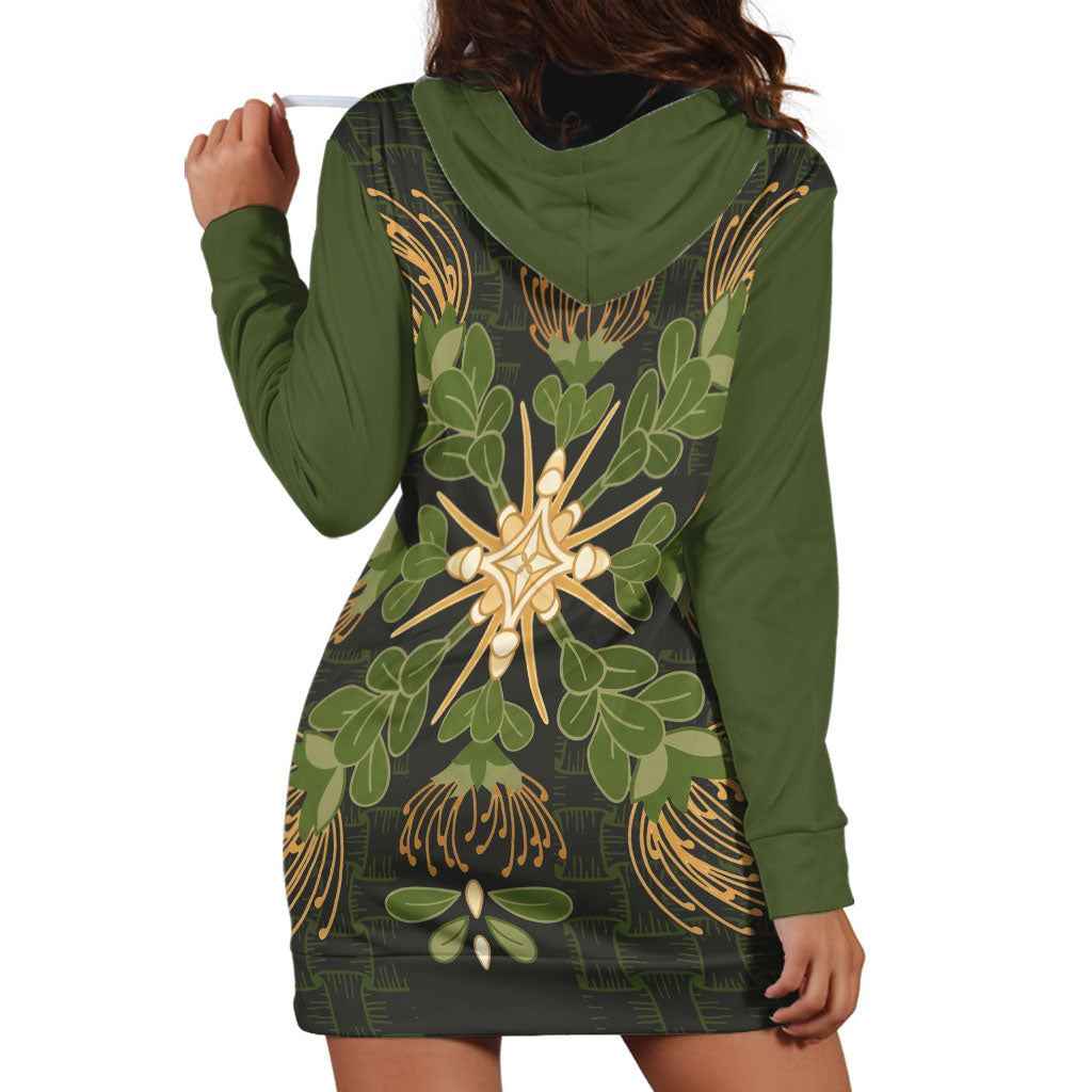 Hawaii Ohia Lehua Squares Hoodie Dress Hawaiian Quilt Inspired Floral Pattern