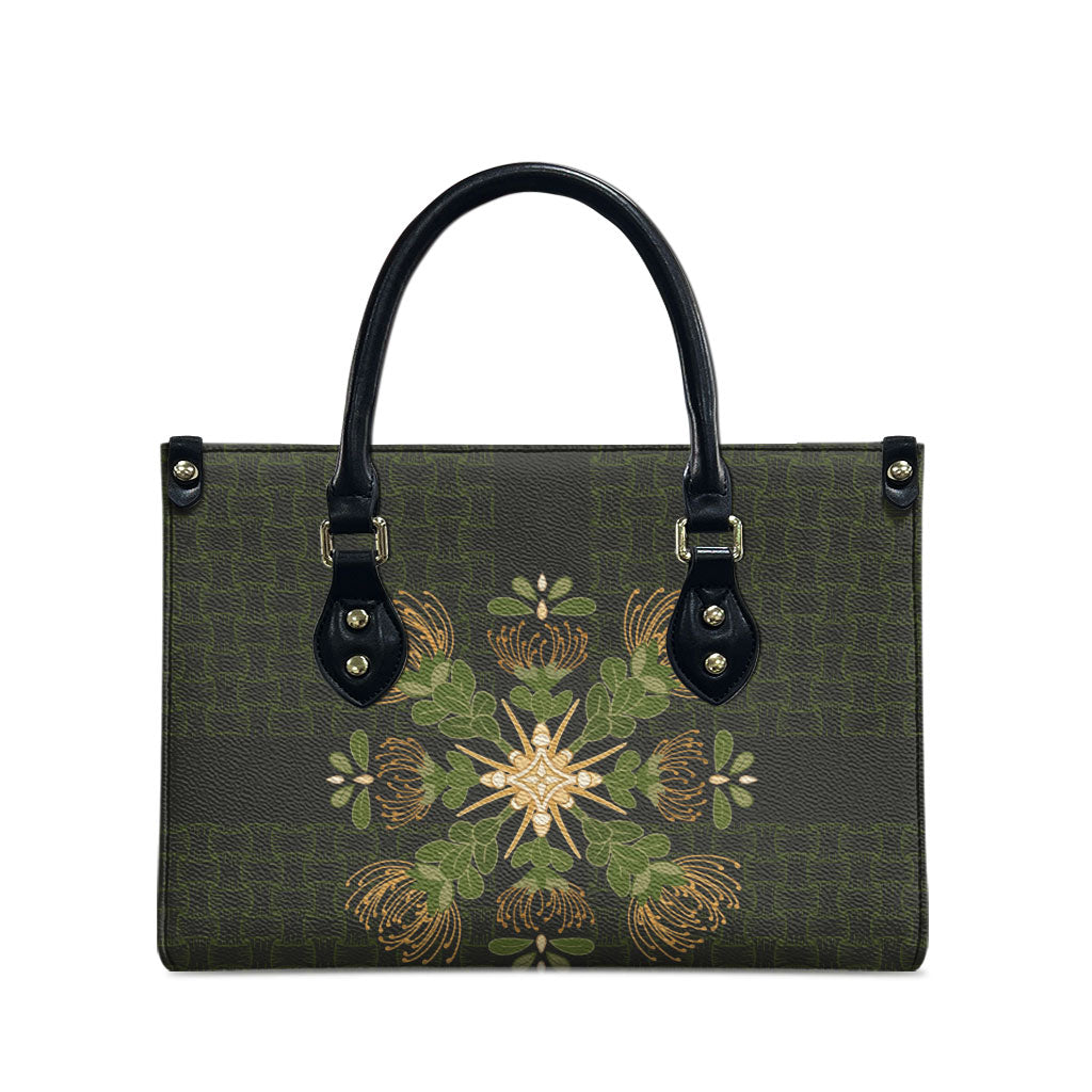 Hawaii Ohia Lehua Squares Leather Bag Hawaiian Quilt Inspired Floral Pattern