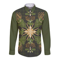 Hawaii Ohia Lehua Squares Long Sleeve Button Shirt Hawaiian Quilt Inspired Floral Pattern