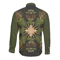 Hawaii Ohia Lehua Squares Long Sleeve Button Shirt Hawaiian Quilt Inspired Floral Pattern