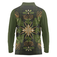 Hawaii Ohia Lehua Squares Long Sleeve Polo Shirt Hawaiian Quilt Inspired Floral Pattern
