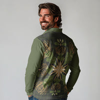 Hawaii Ohia Lehua Squares Long Sleeve Polo Shirt Hawaiian Quilt Inspired Floral Pattern