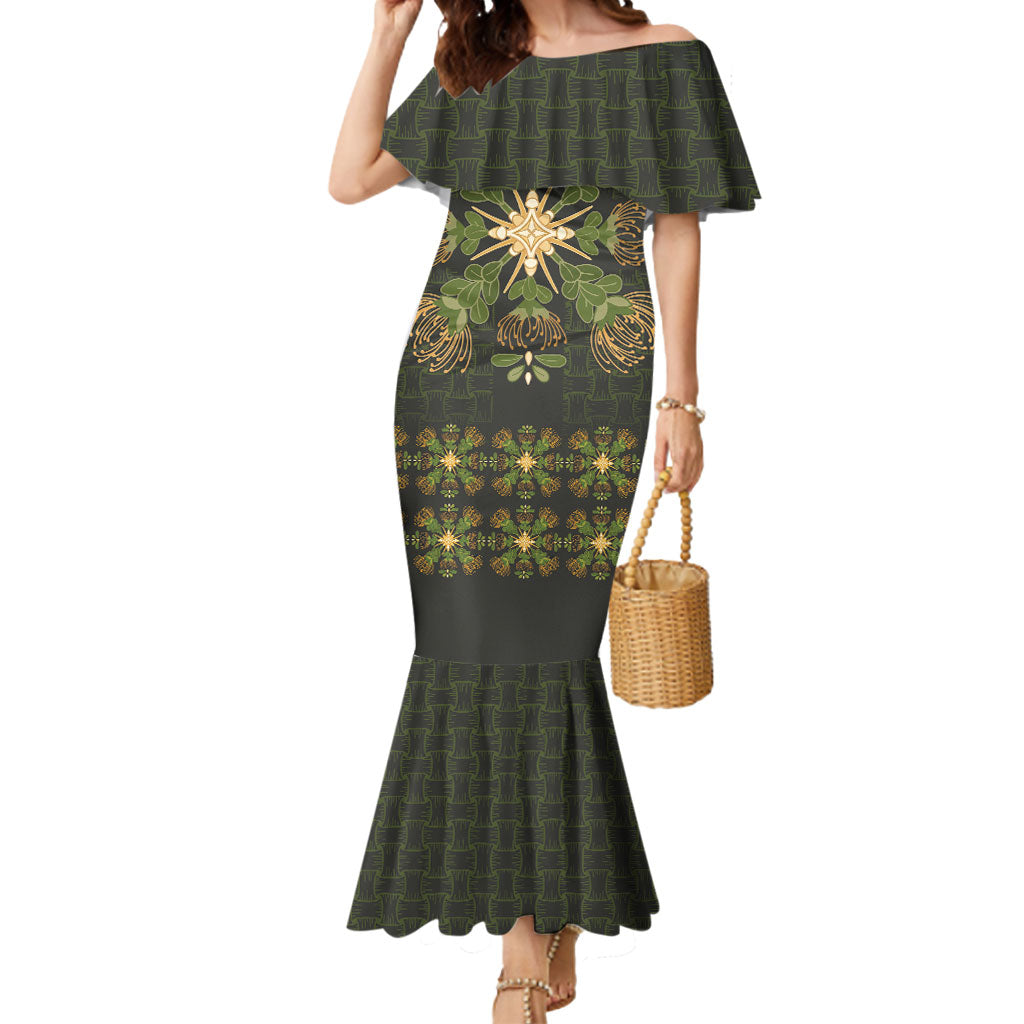 Hawaii Ohia Lehua Squares Mermaid Dress Hawaiian Quilt Inspired Floral Pattern