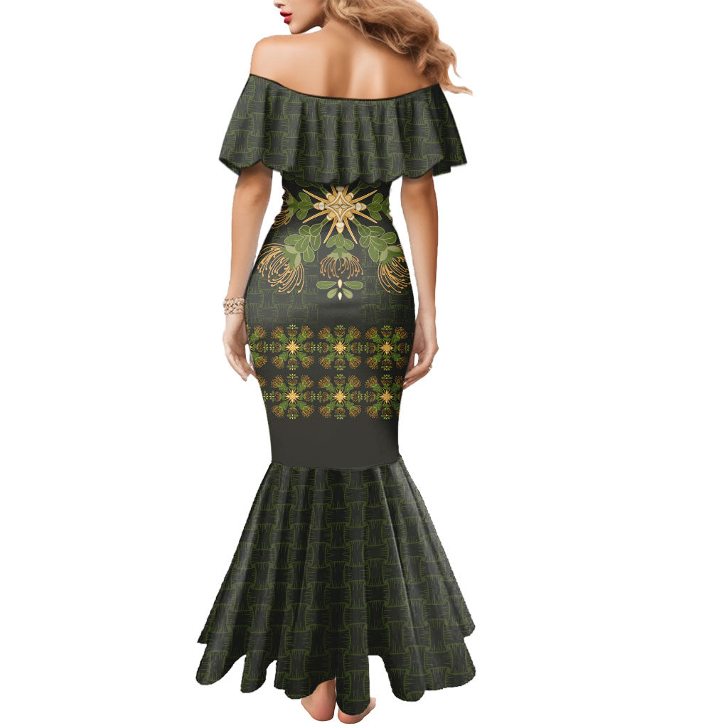 Hawaii Ohia Lehua Squares Mermaid Dress Hawaiian Quilt Inspired Floral Pattern