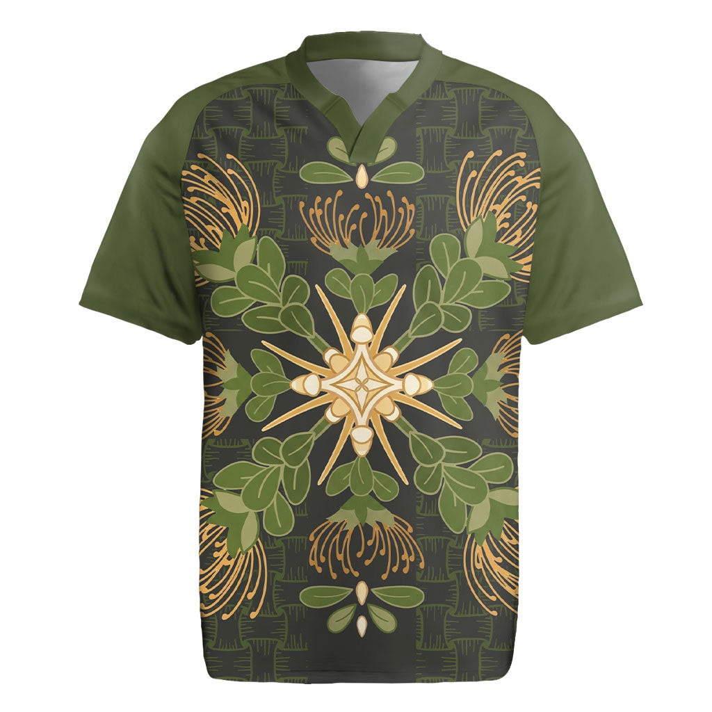 Hawaii Ohia Lehua Squares Rugby Jersey Hawaiian Quilt Inspired Floral Pattern