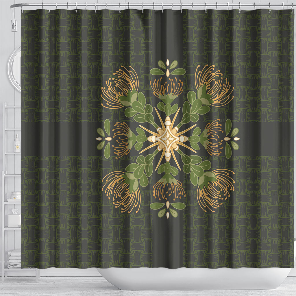 Hawaii Ohia Lehua Squares Shower Curtain Hawaiian Quilt Inspired Floral Pattern