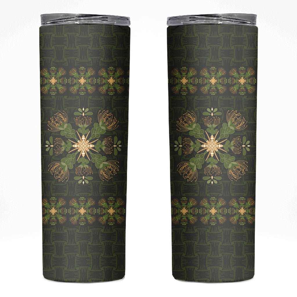 Hawaii Ohia Lehua Squares Skinny Tumbler Hawaiian Quilt Inspired Floral Pattern LT9 Green - Polynesian Pride